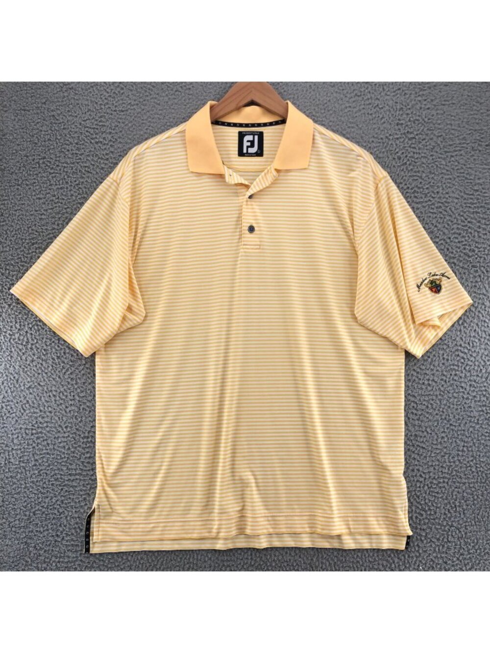 FootJoy Shirt Mens Large Prodry Lisle Yellow Striped Golf Polo Meadow Lake Acres